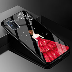 Oppo A52用ハイブリットバンパーケース プラスチック ドレスガール ドレス少女 鏡面 カバー Oppo レッド・ブラック