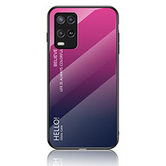 Oppo A54 4G用ハイブリットバンパーケース プラスチック 鏡面 虹 グラデーション 勾配色 カバー LS1 Oppo ローズレッド