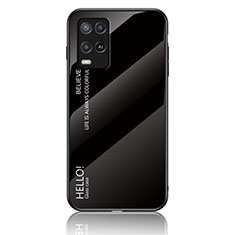 Oppo A54 4G用ハイブリットバンパーケース プラスチック 鏡面 虹 グラデーション 勾配色 カバー LS1 Oppo ブラック