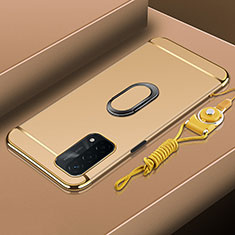 Oppo A54 5G用ケース 高級感 手触り良い メタル兼プラスチック バンパー アンド指輪 P01 Oppo ゴールド