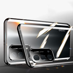 Oppo A54 5G用ケース 高級感 手触り良い アルミメタル 製の金属製 360度 フルカバーバンパー 鏡面 カバー P01 Oppo ブラック