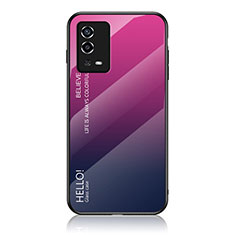 Oppo A55 4G用ハイブリットバンパーケース プラスチック 鏡面 虹 グラデーション 勾配色 カバー LS1 Oppo ローズレッド