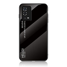 Oppo A55 4G用ハイブリットバンパーケース プラスチック 鏡面 虹 グラデーション 勾配色 カバー LS1 Oppo ブラック