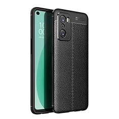 Oppo A55S 5G用シリコンケース ソフトタッチラバー レザー柄 カバー Oppo ブラック