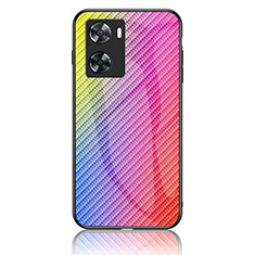 Oppo A57e用ハイブリットバンパーケース プラスチック 鏡面 虹 グラデーション 勾配色 カバー LS2 Oppo ピンク