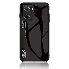 Oppo A57s用ハイブリットバンパーケース プラスチック 鏡面 虹 グラデーション 勾配色 カバー LS1 Oppo ブラック