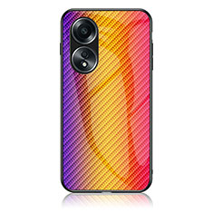 Oppo A58 4G用ハイブリットバンパーケース プラスチック 鏡面 虹 グラデーション 勾配色 カバー LS2 Oppo オレンジ
