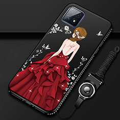 Oppo A72 5G用シリコンケース ソフトタッチラバー バタフライ ドレスガール ドレス少女 カバー Oppo レッド・ブラック