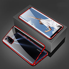 Oppo A72用ケース 高級感 手触り良い アルミメタル 製の金属製 360度 フルカバーバンパー 鏡面 カバー T02 Oppo レッド