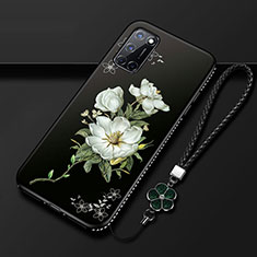 Oppo A72用シリコンケース ソフトタッチラバー 花 カバー S01 Oppo ホワイト