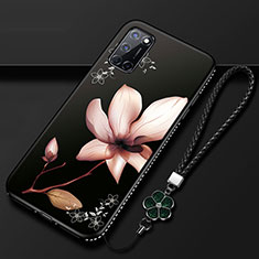 Oppo A72用シリコンケース ソフトタッチラバー 花 カバー S01 Oppo ブラウン