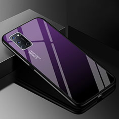 Oppo A72用ハイブリットバンパーケース プラスチック 鏡面 虹 グラデーション 勾配色 カバー Oppo パープル