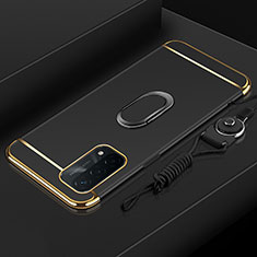 Oppo A74 5G用ケース 高級感 手触り良い メタル兼プラスチック バンパー アンド指輪 P01 Oppo ブラック