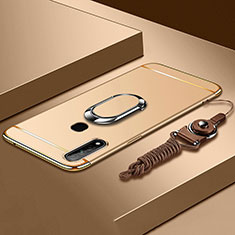Oppo A8用ケース 高級感 手触り良い メタル兼プラスチック バンパー アンド指輪 A01 Oppo ゴールド