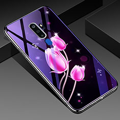 Oppo A9 (2020)用ハイブリットバンパーケース プラスチック 鏡面 花 カバー Oppo ピンク