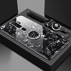 Oppo A9 (2020)用ハイブリットバンパーケース プラスチック 鏡面 カバー アンド指輪 マグネット式 A01 Oppo ブラック