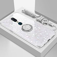 Oppo A9用ハイブリットバンパーケース プラスチック 鏡面 カバー アンド指輪 マグネット式 Oppo ホワイト
