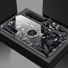 Oppo A91用ハイブリットバンパーケース プラスチック 鏡面 カバー アンド指輪 マグネット式 T01 Oppo ブラック