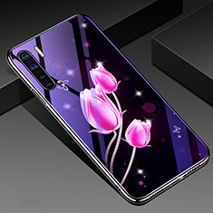 Oppo A91用ハイブリットバンパーケース プラスチック 鏡面 花 カバー Oppo ピンク