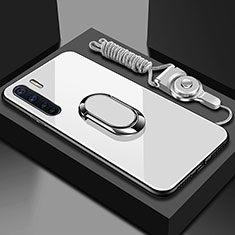 Oppo A91用ハイブリットバンパーケース プラスチック 鏡面 カバー アンド指輪 マグネット式 Oppo ホワイト