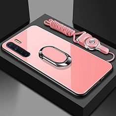 Oppo A91用ハイブリットバンパーケース プラスチック 鏡面 カバー アンド指輪 マグネット式 Oppo ピンク
