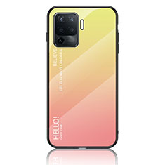 Oppo A94 4G用ハイブリットバンパーケース プラスチック 鏡面 虹 グラデーション 勾配色 カバー LS1 Oppo イエロー