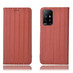 Oppo A94 5G用手帳型 レザーケース スタンド カバー H23P Oppo ブラウン