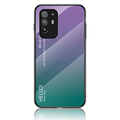 Oppo A94 5G用ハイブリットバンパーケース プラスチック 鏡面 虹 グラデーション 勾配色 カバー LS1 Oppo マルチカラー