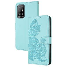 Oppo A94 5G用手帳型 レザーケース スタンド 花 カバー Y01X Oppo ライトブルー