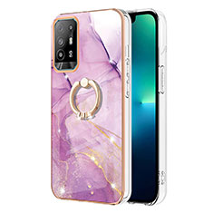 Oppo A95 5G用シリコンケース ソフトタッチラバー バタフライ パターン カバー アンド指輪 Y05B Oppo ラベンダー