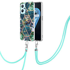 Oppo A96 4G用シリコンケース ソフトタッチラバー バタフライ パターン カバー 携帯ストラップ Y01B Oppo モスグリー