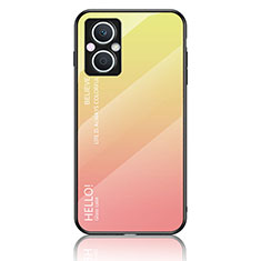 Oppo A96 5G用ハイブリットバンパーケース プラスチック 鏡面 虹 グラデーション 勾配色 カバー LS1 Oppo イエロー