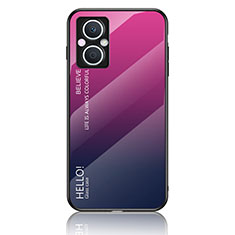 Oppo A96 5G用ハイブリットバンパーケース プラスチック 鏡面 虹 グラデーション 勾配色 カバー LS1 Oppo ローズレッド