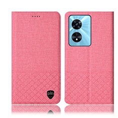 Oppo A97 5G用手帳型 布 スタンド H12P Oppo ピンク