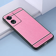Oppo A97 5G用シリコンケース ソフトタッチラバー レザー柄 カバー S03 Oppo ピンク