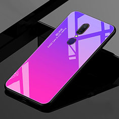 Oppo A9X用ハイブリットバンパーケース プラスチック 鏡面 虹 グラデーション 勾配色 カバー Oppo パープル