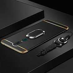 Oppo A9X用ケース 高級感 手触り良い メタル兼プラスチック バンパー アンド指輪 A01 Oppo ブラック