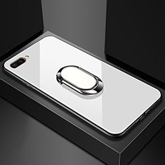 Oppo AX5用ハイブリットバンパーケース プラスチック 鏡面 カバー アンド指輪 マグネット式 A01 Oppo ホワイト
