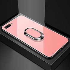 Oppo AX5用ハイブリットバンパーケース プラスチック 鏡面 カバー アンド指輪 マグネット式 A01 Oppo ピンク