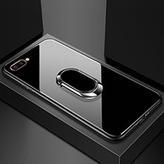 Oppo AX5用ハイブリットバンパーケース プラスチック 鏡面 カバー アンド指輪 マグネット式 A01 Oppo ブラック