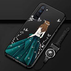 Oppo F15用シリコンケース ソフトタッチラバー バタフライ ドレスガール ドレス少女 カバー Oppo グリーン