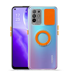 Oppo F19 Pro+ Plus 5G用極薄ソフトケース シリコンケース 耐衝撃 全面保護 クリア透明 スタンド Oppo オレンジ