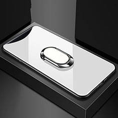 Oppo Find X用ハイブリットバンパーケース プラスチック 鏡面 カバー アンド指輪 マグネット式 T01 Oppo ホワイト