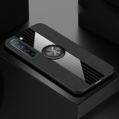 Oppo Find X2 Lite用極薄ソフトケース シリコンケース 耐衝撃 全面保護 アンド指輪 マグネット式 バンパー A02 Oppo ブラック