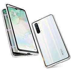 Oppo Find X2 Lite用ケース 高級感 手触り良い アルミメタル 製の金属製 360度 フルカバーバンパー 鏡面 カバー M05 Oppo シルバー