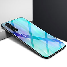 Oppo Find X2 Pro用ハイブリットバンパーケース プラスチック 鏡面 カバー Oppo シアン