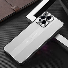 Oppo Find X3 5G用ケース 高級感 手触り良い アルミメタル 製の金属製 兼シリコン カバー J01 Oppo シルバー