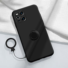 Oppo Find X3 5G用極薄ソフトケース シリコンケース 耐衝撃 全面保護 アンド指輪 マグネット式 バンパー S04 Oppo ブラック