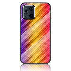 Oppo Find X3 5G用ハイブリットバンパーケース プラスチック 鏡面 虹 グラデーション 勾配色 カバー LS2 Oppo オレンジ