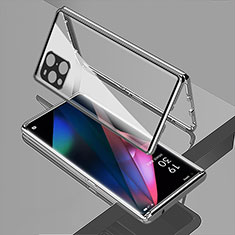 Oppo Find X3 5G用ケース 高級感 手触り良い アルミメタル 製の金属製 360度 フルカバーバンパー 鏡面 カバー Oppo シルバー